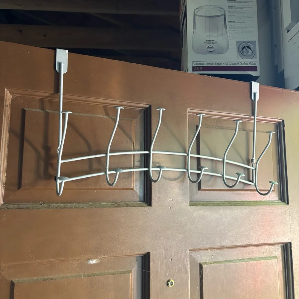 Two Matte Silver Over-the-Door Curved Wall Hook Racks